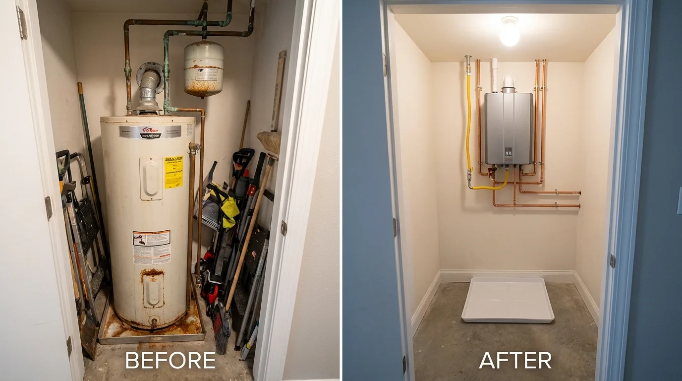Tank water heater versus wall-mounted tankless unit comparison for Goodwell, OK homeowners