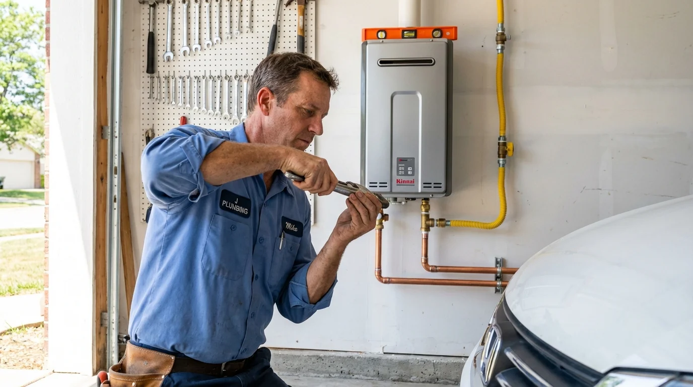 Tankless water heater installation by a Johns Plumbing LLC plumber in Goodwell